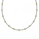 Sterling Silver .925 Glass Light Green Cats Eye Stone Bar and Bead Necklace N4116LGR