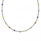 Sterling Silver .925 Multi Color Pastel Glass Cats Eye Stone Bar and Bead Necklace N4116M12