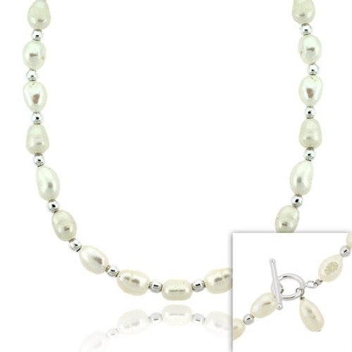 Sterling Silver .925 Round Bead Genuine Freshwater Cultured White Pearl Nugget Necklace N9687FPL