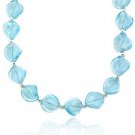 Sterling Silver .925 Sky Blue Glass Twisted Foil Bead Round Glitter Necklace N9480M9