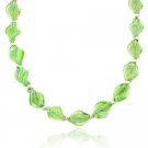 Sterling Silver .925 Spring Green Twisted Glass Foil Bead Round Glitter Necklace N9480M21