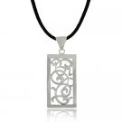 Sterling Silver .925 Vine Design Filigree Rectangle Silk Cord Pendant P10214