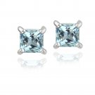 Sterling Silver .9ct Blue Topaz Square Stud Earrings, 4mm E10091BT