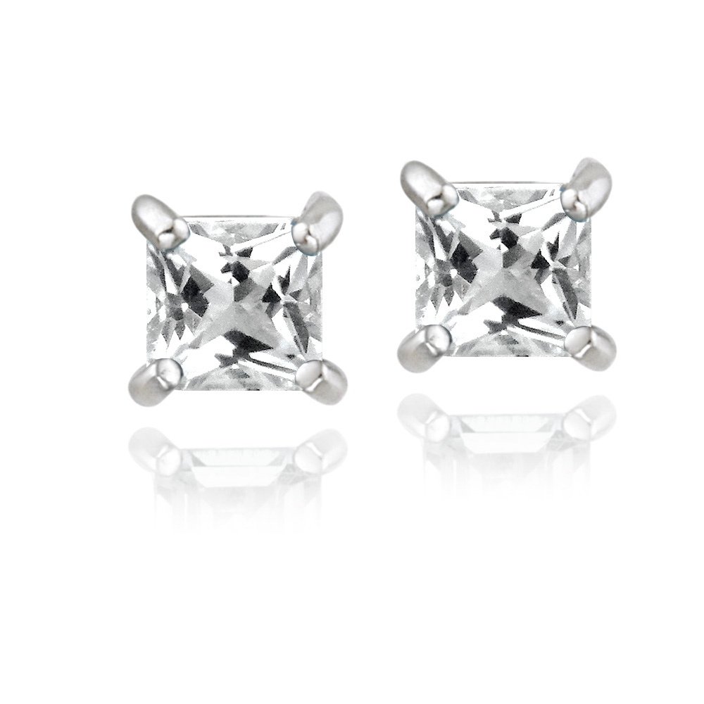 Sterling Silver .9ct White Topaz Square Stud Earrings, 4mm E10091WT