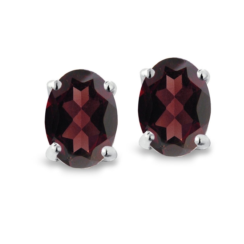 Sterling Silver 1 Ct Garnet 6x4 Oval Stud Earrings E10097G