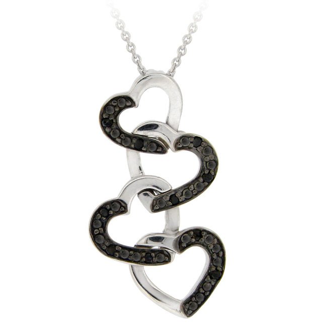 Sterling Silver 1-10ct Black Diamond Four Linked Hearts Pendant P12200M4
