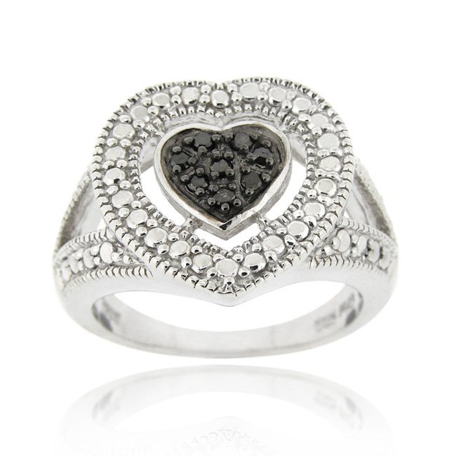 Sterling Silver 1-10ct Black Diamond Heart Ring Size 10 R11952M4-10