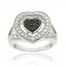 Sterling Silver 1-10ct Black Diamond Heart Ring Size 7 R11952M4-7