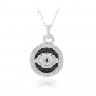 Sterling Silver 1-10ct Black Diamond Round Evil Eye Necklace P13258M4