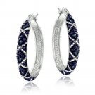 Sterling Silver 1-10ct Blue Diamond Criss-Cross Hoop Earrings H13465M10