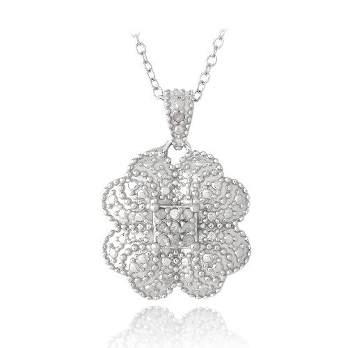Sterling Silver 1-10ct Diamond Clover Necklace P13277