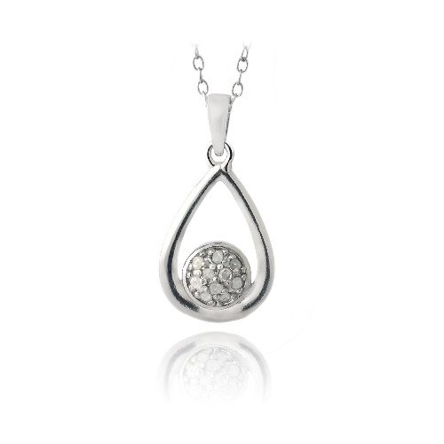 Sterling Silver 1-10ct Diamond Cluster Open Teardrop Necklace P13411