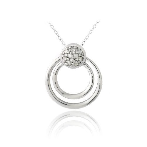 Sterling Silver 1-10ct Diamond Double Circle Necklace P13398