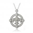 Sterling Silver 1-10ct Diamond Fleur De Lis Round Filigree Necklace P13273