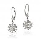 Sterling Silver 1-10ct Diamond Flower Dangle Leverback Earrings E13275