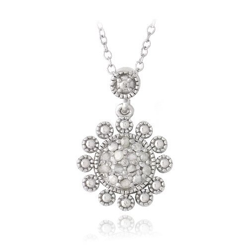 Sterling Silver 1-10ct Diamond Flower Dangle Necklace P13275