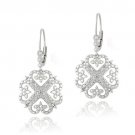 Sterling Silver 1-10ct Diamond Heart Clover Filigree Dangle Earrings E13279