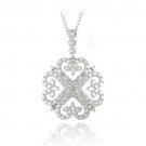 Sterling Silver 1-10ct Diamond Heart Clover Filigree Dangle Necklace P13279