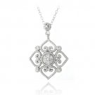 Sterling Silver 1-10ct Diamond Heart Flower Filigree Dangle Necklace P13281