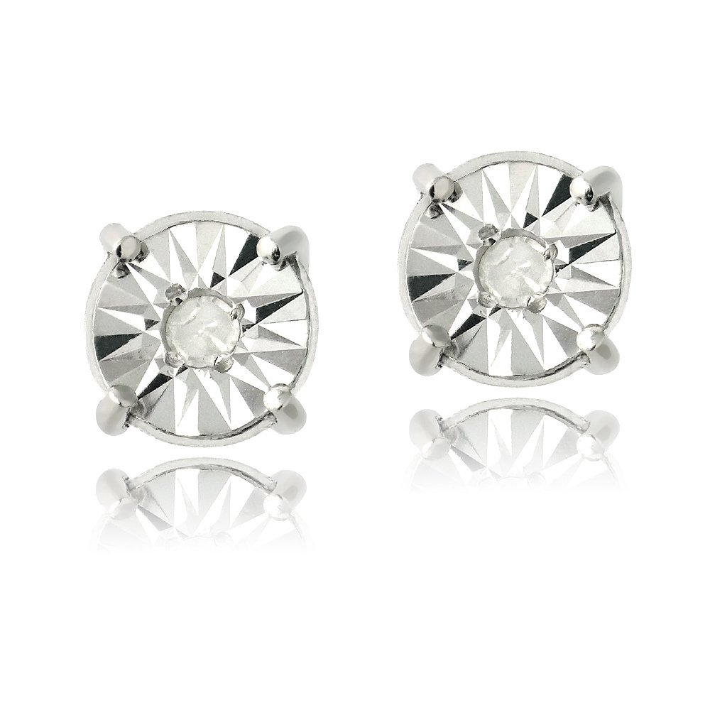 Sterling Silver 1-10ct Diamond Illusion-Set Stud Earrings E13497