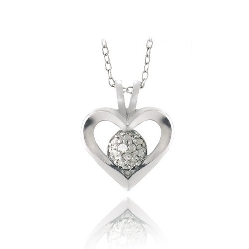 Sterling Silver 1-10ct Diamond Open Heart Necklace P13403