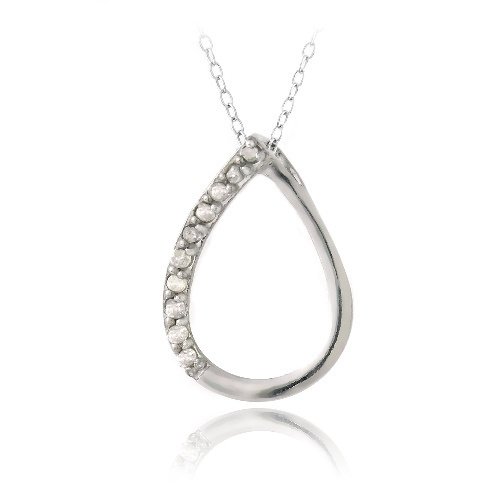 Sterling Silver 1-10ct Diamond Open Teardrop Necklace P13399