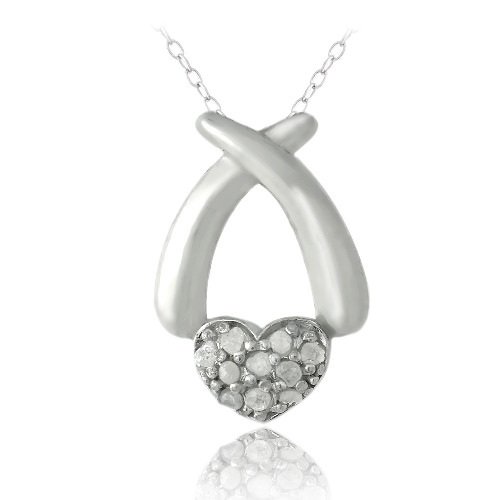 Sterling Silver 1-10ct Diamond X & Heart Necklace P13397