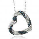 Sterling Silver 1-2 Ct Blue & White Diamond Open Heart Necklace P13827M3