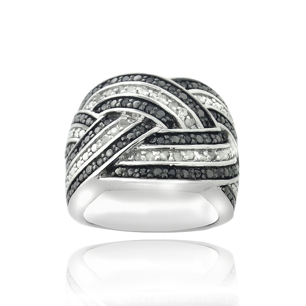 Sterling Silver 1-2ct Black & White Diamond Crossover Band Ring R13750M-7