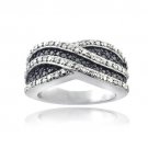 Sterling Silver 1-2ct Black & White Diamond Crossover Wave Band Ring R13791M-5