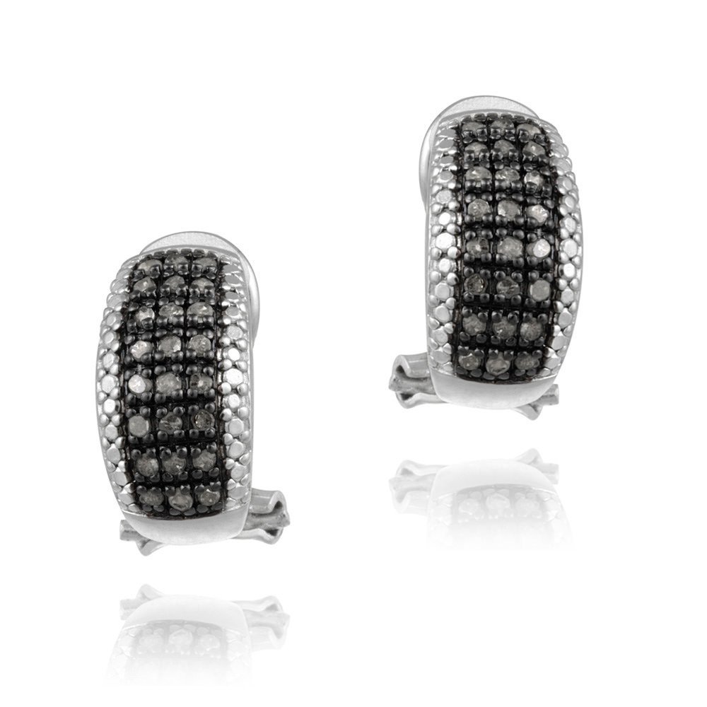 Sterling Silver 1-2ct Black Diamonds Half Hoop Earrings E12288M4