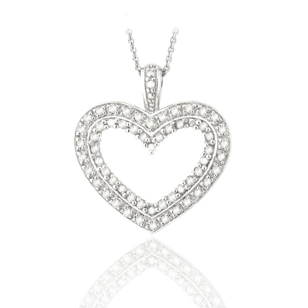 Sterling Silver 1-2ct Diamonds Open Heart Necklace P12976