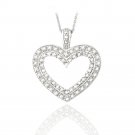 Sterling Silver 1-2ct Diamonds Open Heart Necklace P12976