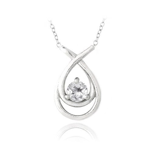 Sterling Silver 1-2ct White Topaz Double Teardrop Necklace P13263WT