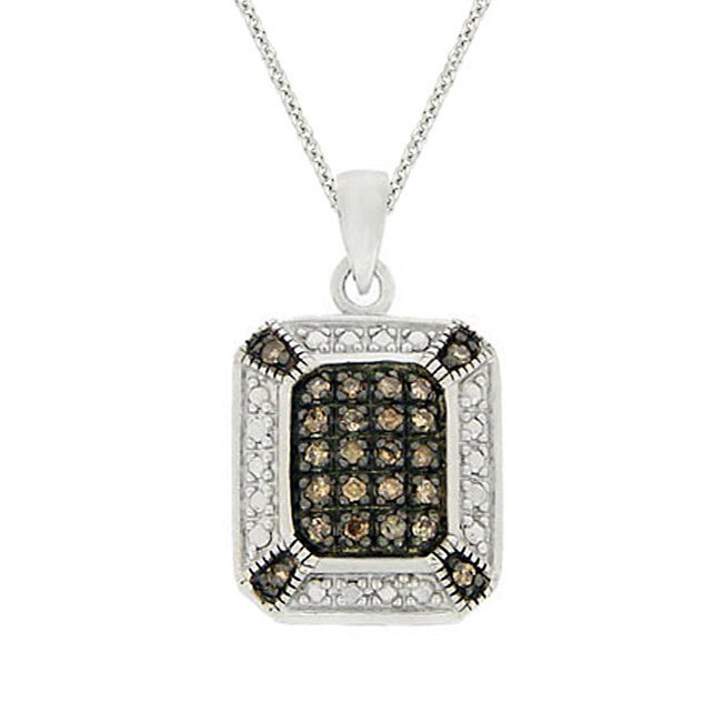 Sterling Silver 1-4 ct. TDW Champagne Diamond Rectangle Pendant P10900M6