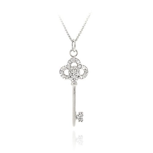 Sterling Silver 1-4 Ct. TDW Designer Inspired Crown Key Pendant P11527
