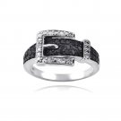 Sterling Silver 1-4ct Black & White Diamond Belt Buckle Ring R13793M-5
