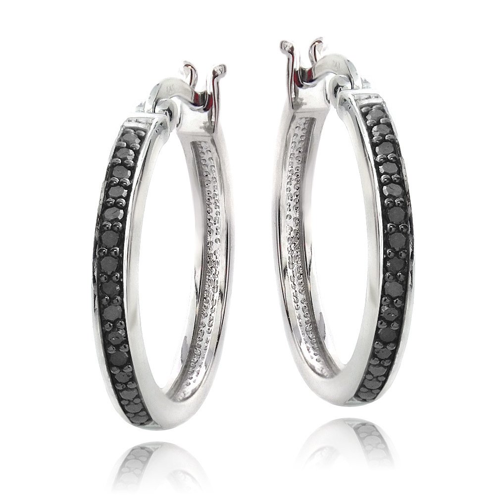 Sterling Silver 1-4ct Black Diamond 20mm Hoop Earrings H13610M4