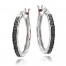 Sterling Silver 1-4ct Black Diamond 20mm Hoop Earrings H13610M4