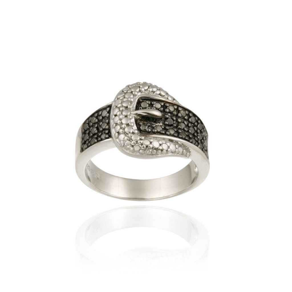 Sterling Silver 1-4CT Black Diamond Belt Buckle Rings R12149M4-6