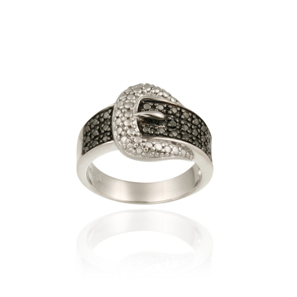 Sterling Silver 1-4CT Black Diamond Belt Buckle Rings Size 4 R12149M4-4