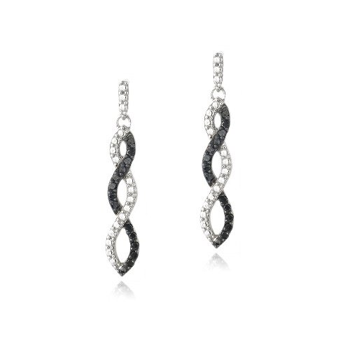 Sterling Silver 1-4ct Black Diamond Triple Infinity Dangle Earrings E13255M4