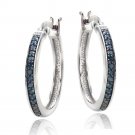 Sterling Silver 1-4ct Blue Diamond 20mm Hoop Earrings H13610M10