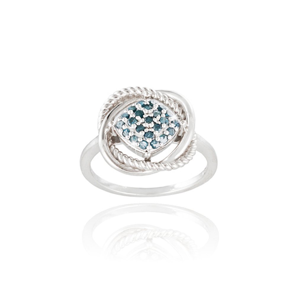 Sterling Silver 1-4ct Blue Diamond Love Knot Ring Size 6 R13089M10-6