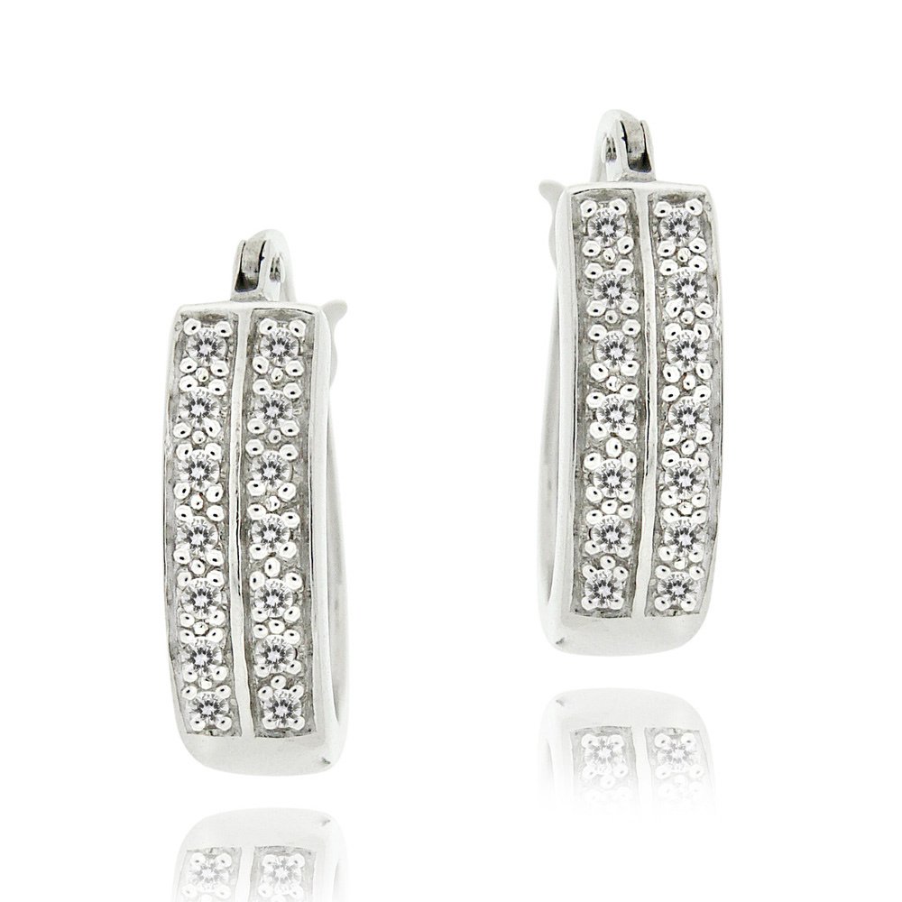 Sterling Silver 1-4ct Diamond 18mm Oval Hoop Earring H12290