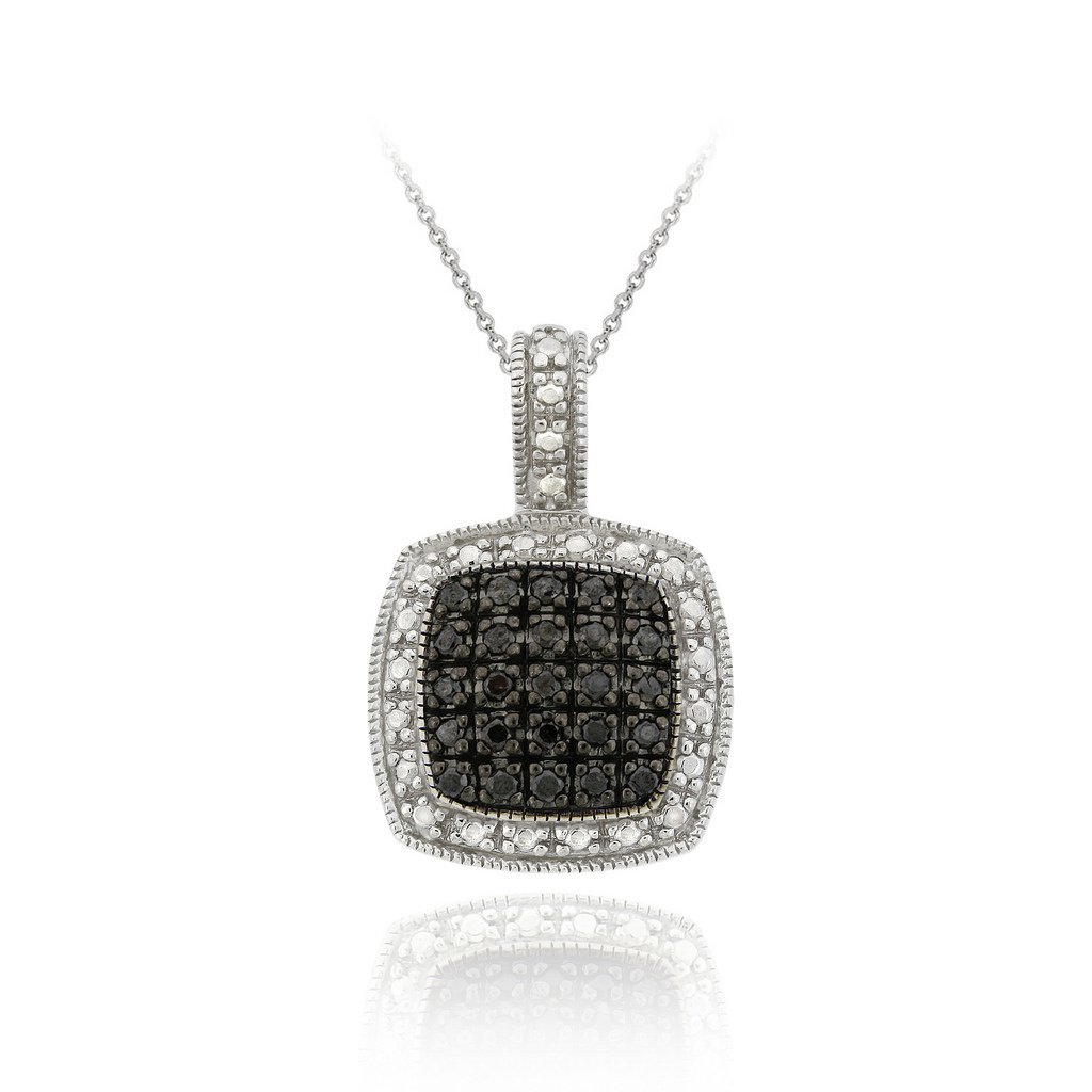 Sterling Silver 1-4ct TDW Black Diamond Square Pendant P10471M4
