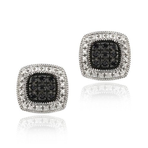 Sterling Silver 1-5ct Black Diamond Square Earrings E10901M4