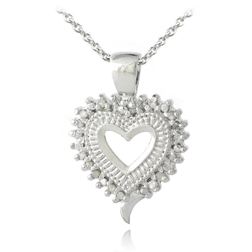 Sterling Silver 1-5ct Diamond Open Heart Necklace P13288