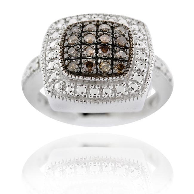 Sterling Silver 1-5ct TDW Champagne Diamond Square Ring R10470M6-11