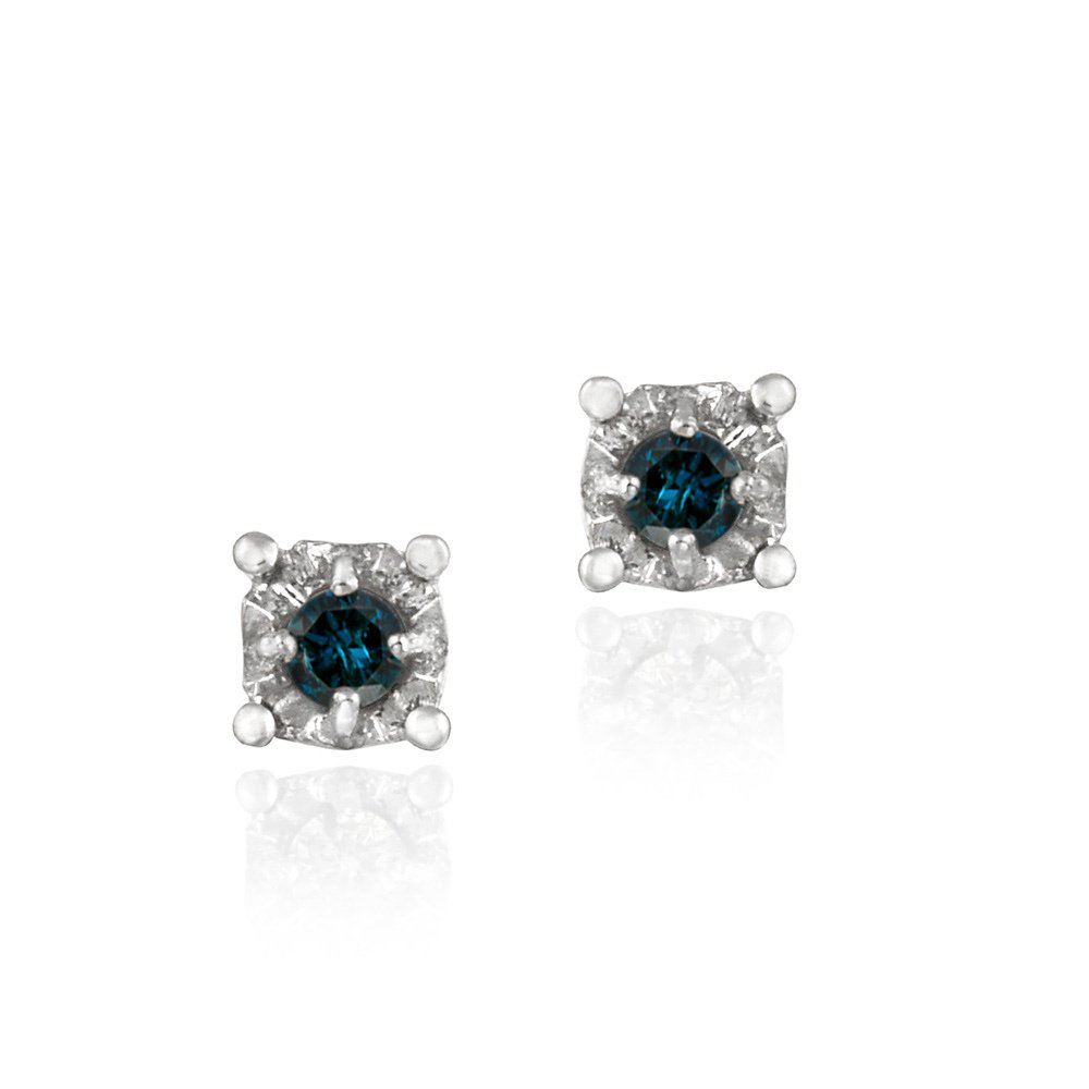 Sterling Silver 1-8ct Blue Diamond Round Stud Earrings E10456M10